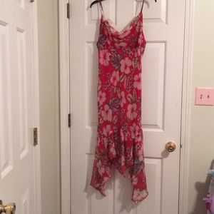 Boho Red hibiscus/hawaiian hi-lo dress large